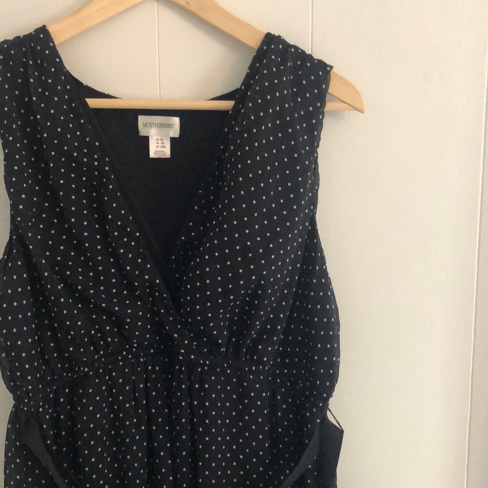 Motherhood Maternity Polkadot Maxi Dress with Tie at Waist